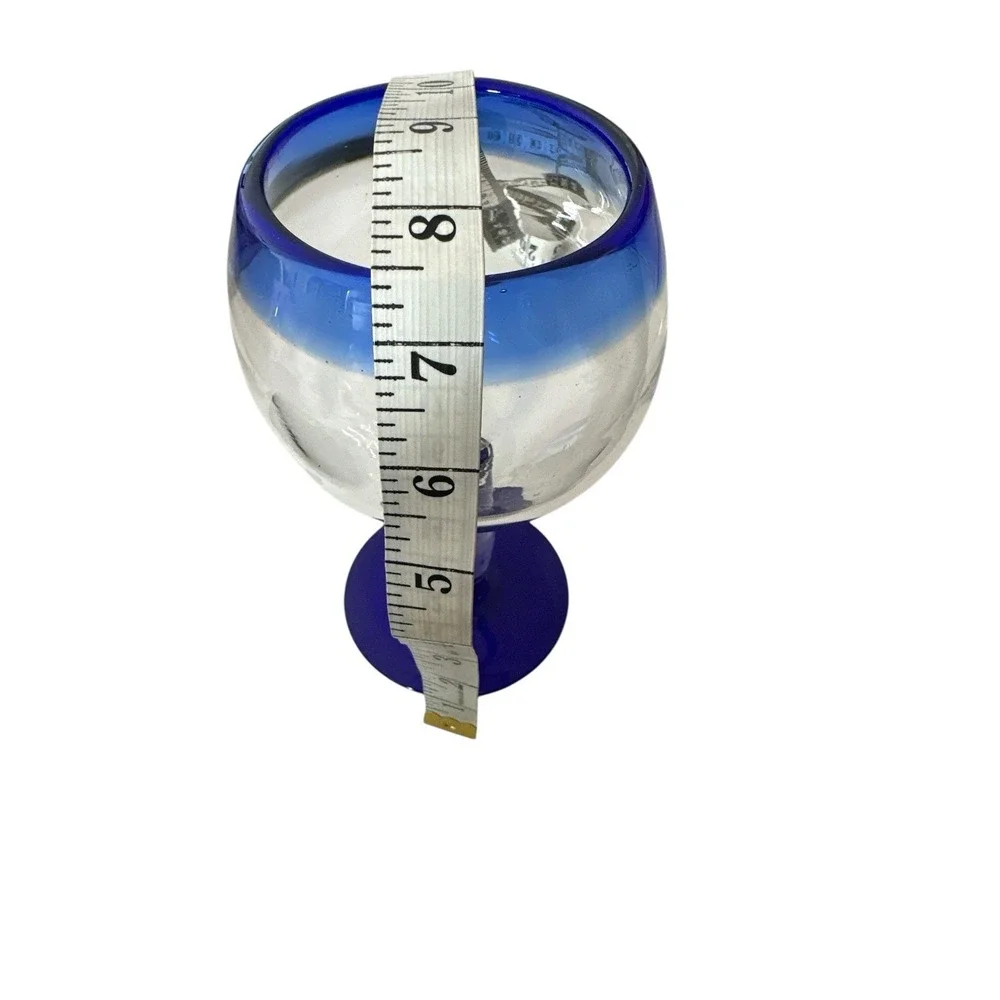 Mexican Artisan Hand‎ Blown Cobalt Blue Rim & Base Wine Glass
